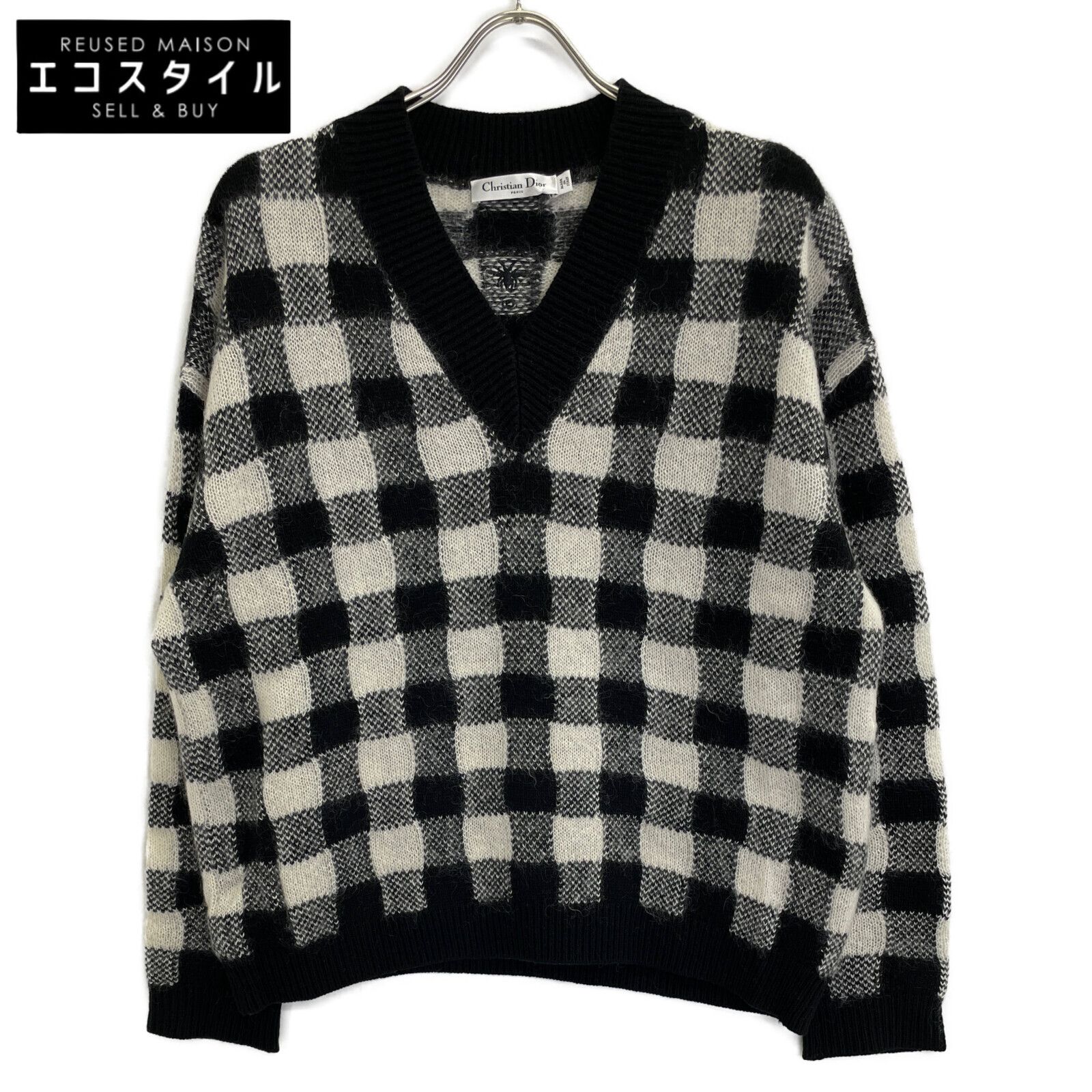 Christian Dior クリスチャンディオール 954S28AM104 ﾌﾞﾛｯｸﾁｪｯｸ ｶｼﾐﾔ|ﾓﾍｱ混ﾆｯﾄｾｰﾀｰ 36