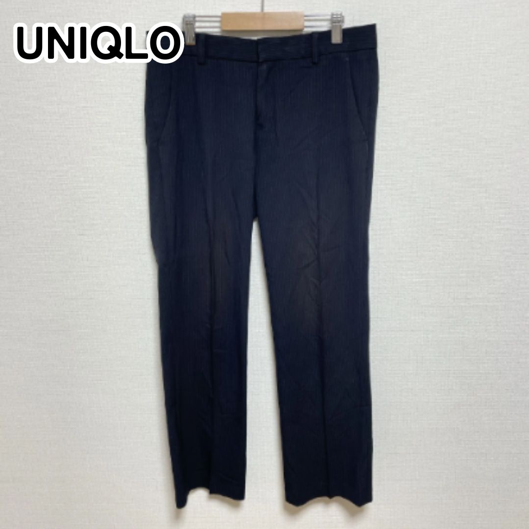 UNIQLO ユニクロ ウエスト64cm M相当 ブラック ストライプ スラックス