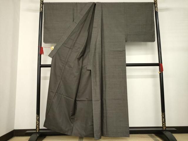 平和屋着物●男性 本場大島紬 アンサンブル 長襦袢 袷 セット 格子 反端付き キングサイズ 正絹 ♥ AABB5421ck