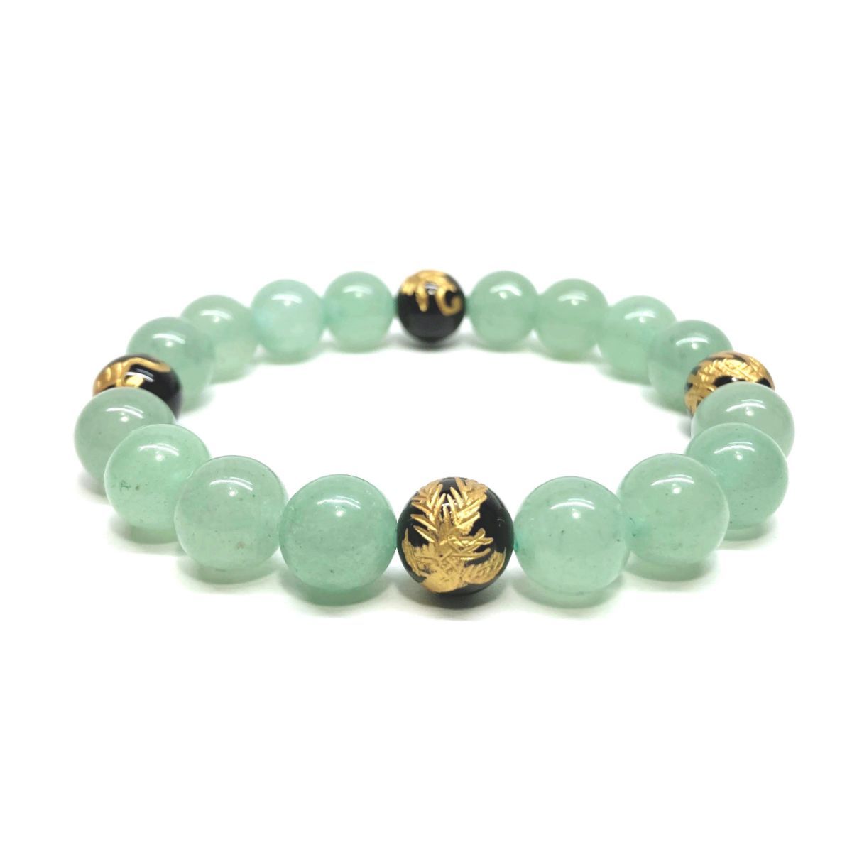 新品，セール 10mm 四神獣金彫オニキス×アベンチュリン パワーストーン ブレスレット天然石 運気上昇 開運 金運 恋愛運 お守り 青龍 白虎 玄武 朱雀メンズ・レディース　男性・女性　数珠ブレス　開運 [15 ブレスレット・バングル