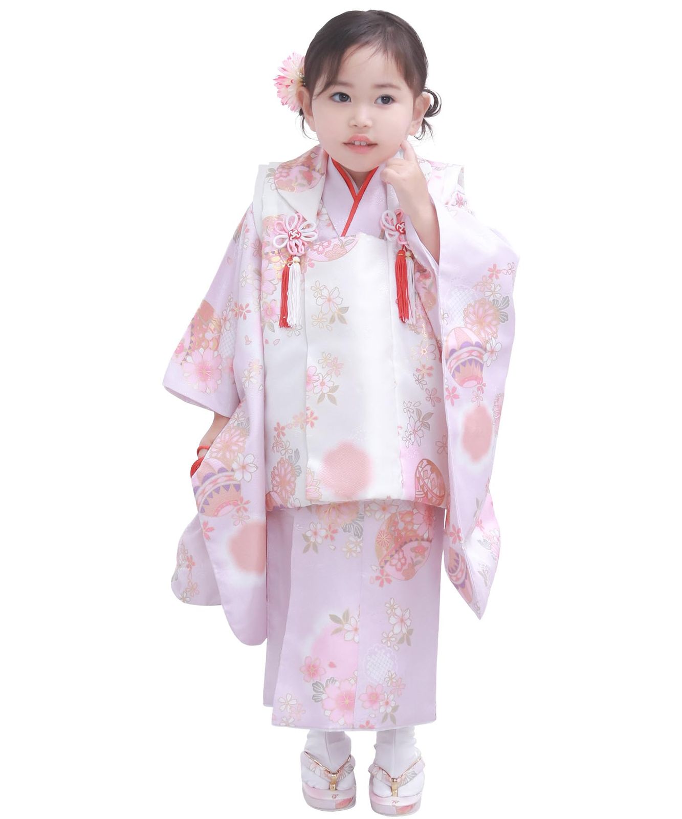 KYOETSU キョウエツ 七五三 3歳 女の子 着物 セット 被布 小物 フルセット 754 くすみ B 8.霞紫の鞠花舞