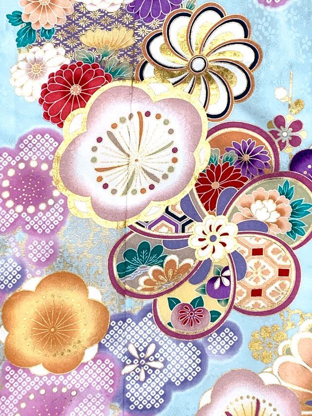  七五三 着物 7歳 オリジナルコーデセット 上質合繊 四つ身の着物と結び帯 フルセット 水色系 ねじり梅 TSRKsz Ei 27996 FP 七五三 季節 年中行事