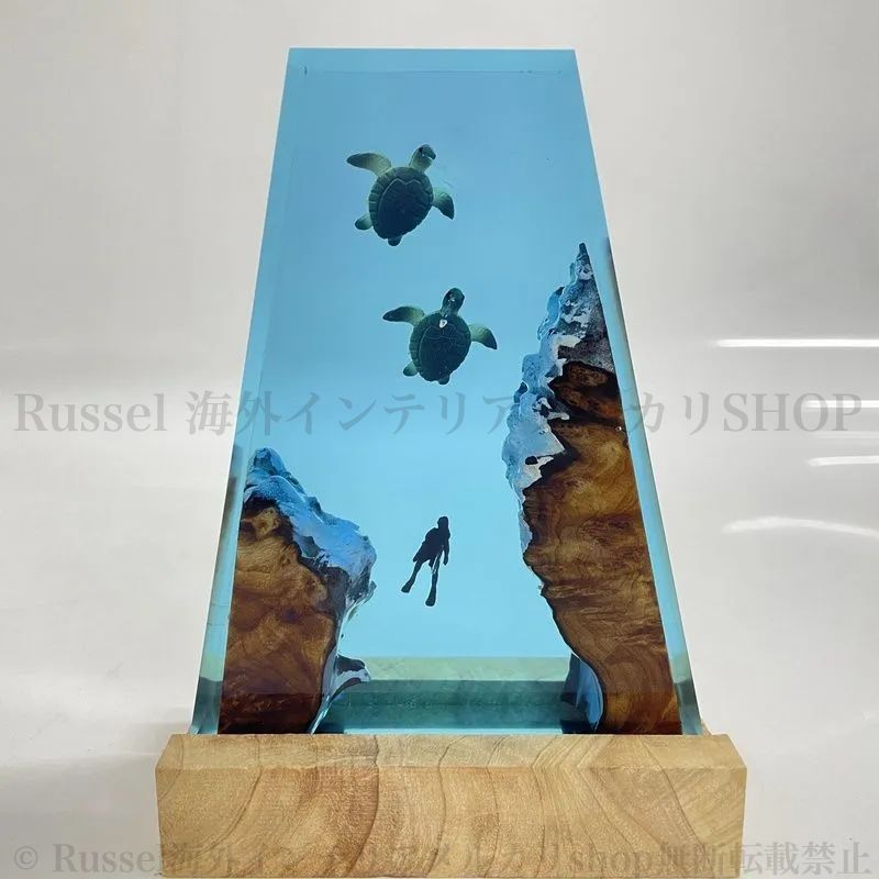 新品 レジンアート ナイトライト 海洋生物 ウミガメダイバー USB給電