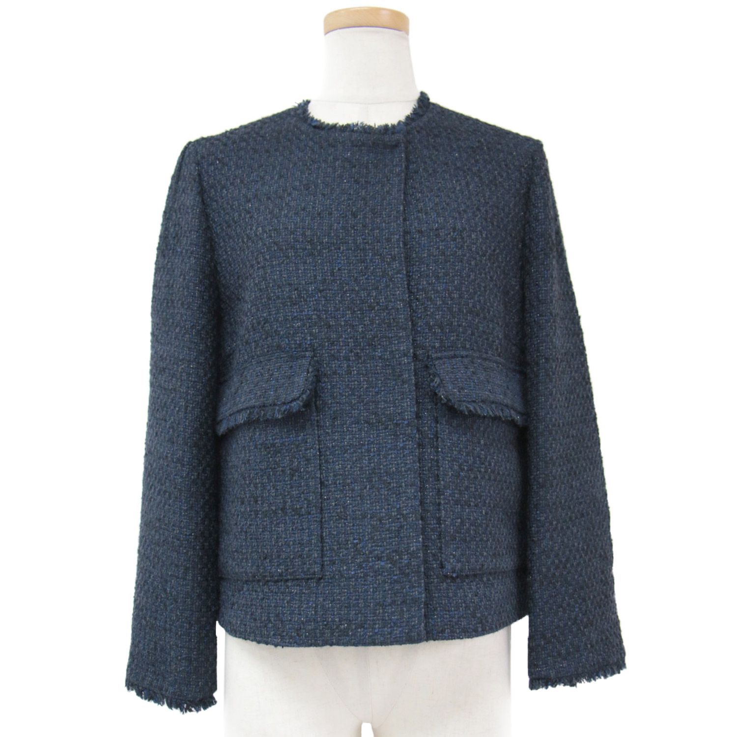 【美品】Ballsey ツイードノーカラージャケット フリンジ フォーマル 美品】Ballsey ツイードノーカラージャケット フリンジ フォーマル