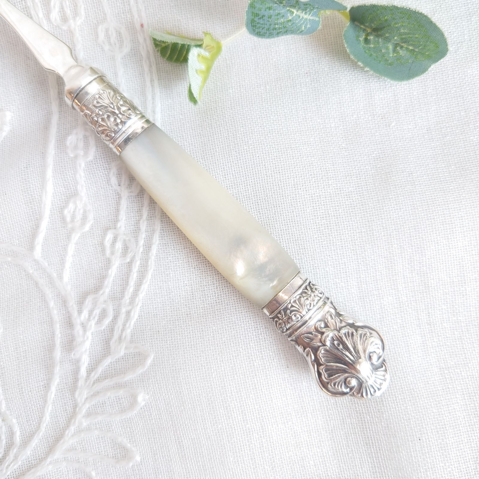 イギリス アンティーク ジャムスプーン 白蝶貝 マザーオブパール スプーン