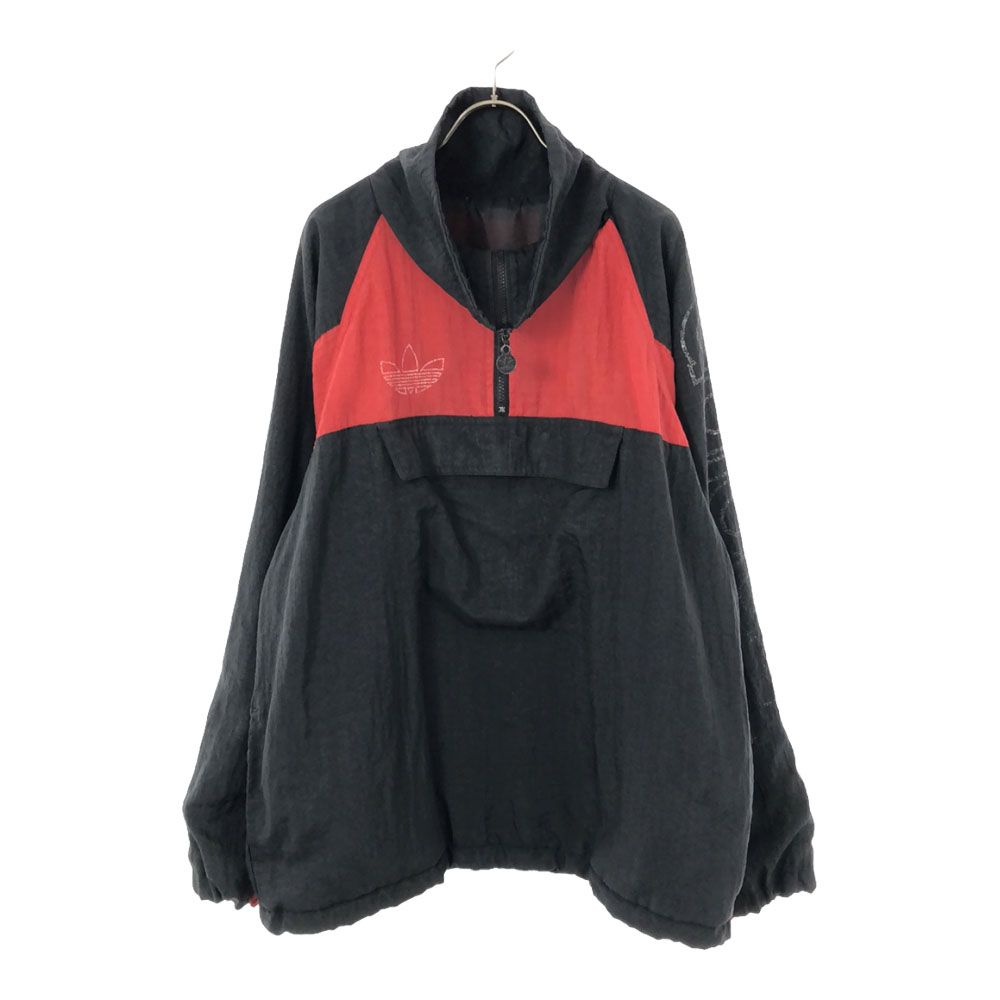 アディダス トレフォイルロゴプリント ハイネックアノラック ジャケット ブラック×レッド adidas ハーフジップ プルオーバー オールド メンズ
