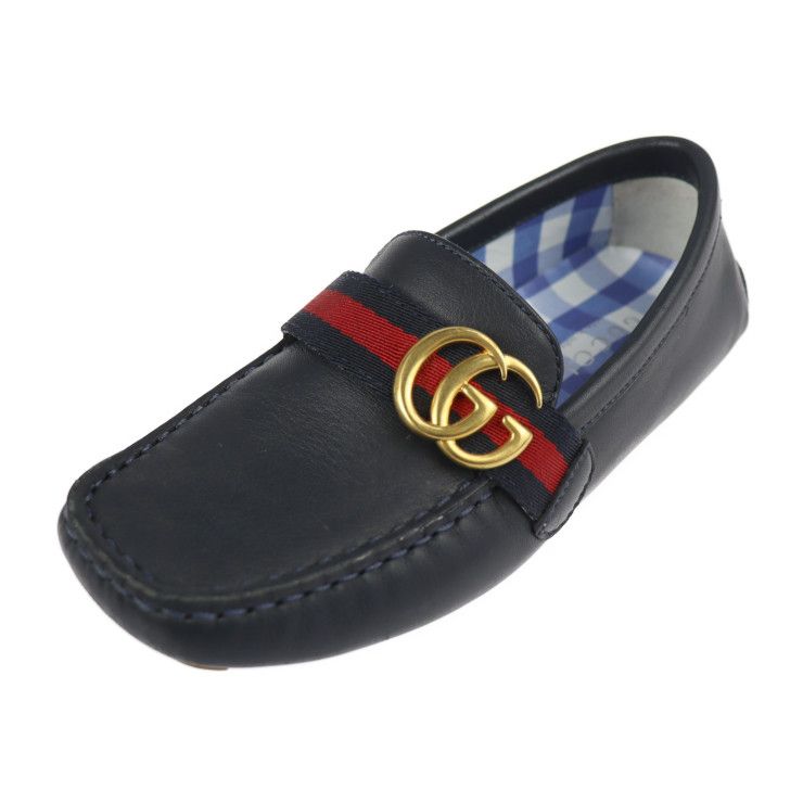 GUCCI グッチ ローファー 501039 レザー ネイビー ゴールド金具 GG