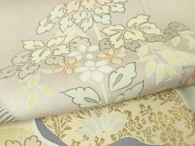 平和屋本店□極上 創業460年・千總 訪問着 刺繍 吉祥花文 薄梅鼠色地