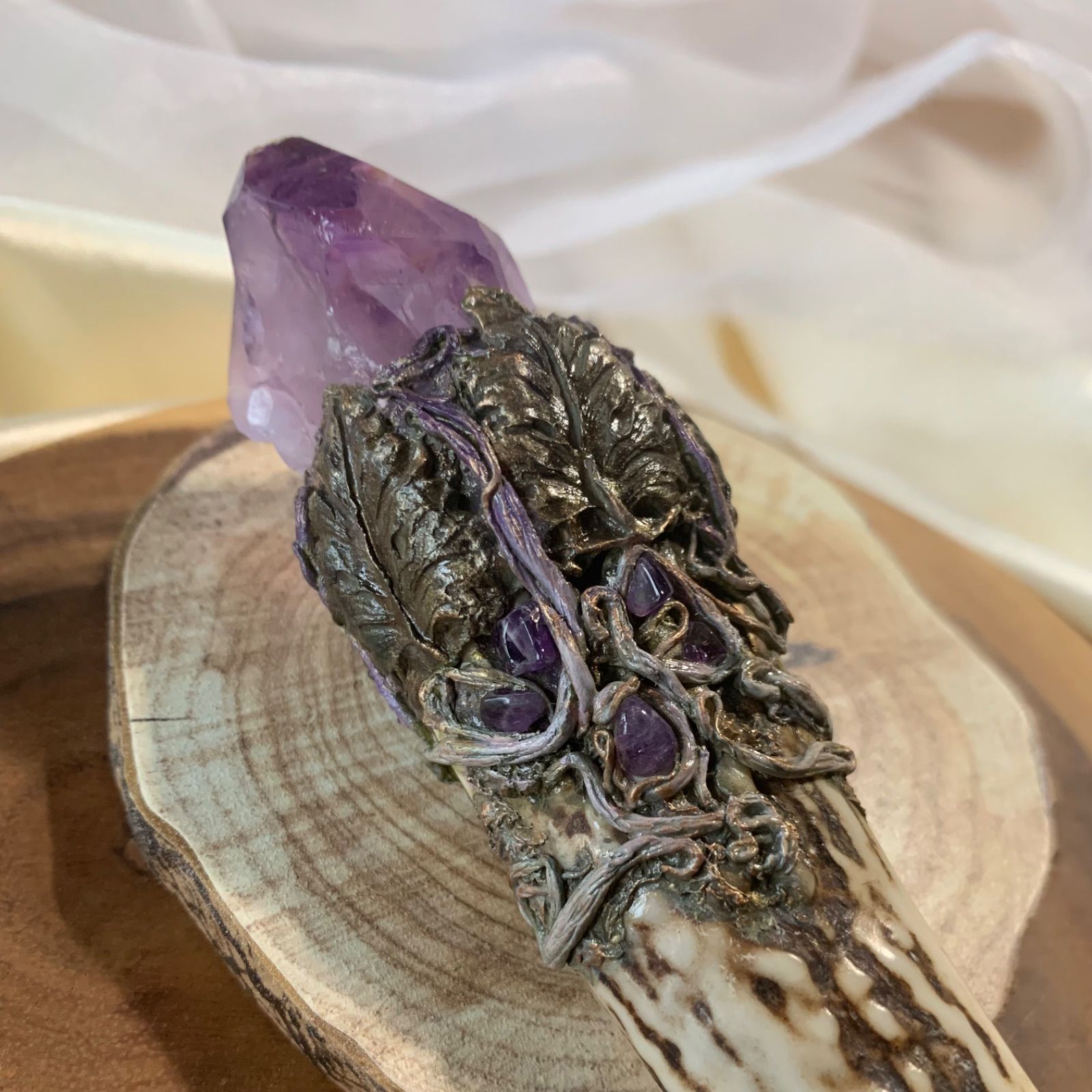 アメジスト鹿角ワンド#27 C】ブラジル産ファントムアメジストの