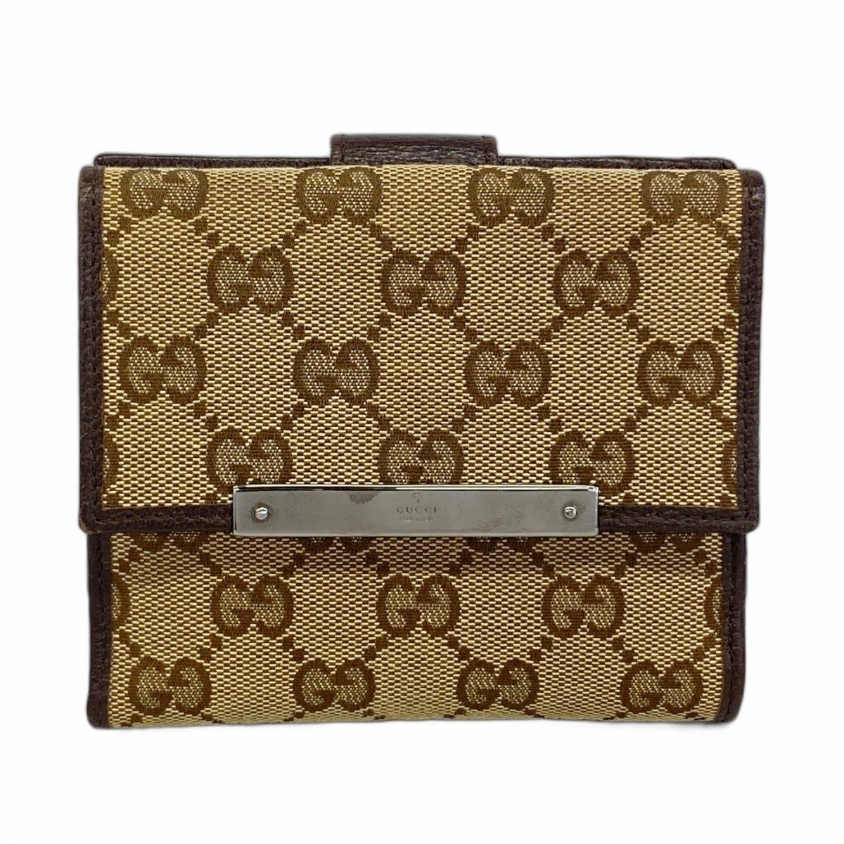 5id5183 グッチ 財布 GGキャンバス 112664 キャンバス ブラウン シルバー金具 レディース