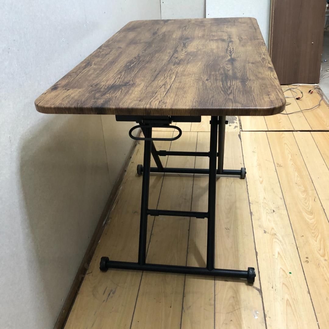 【送料無料】ガス昇降式 折りたたみテーブル キャスター付き デスク 250802 送料無料】ガス昇降式 折りたたみテーブル 高さ調整 木目調 幅100×奥行