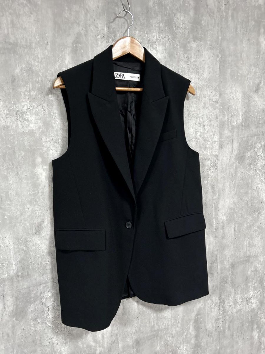 【新品タグ付】ZARA ロングダウンベスト 黒 L ZARA ザラ シンプル ロング ベスト sizeM/黒 □□ レディース
