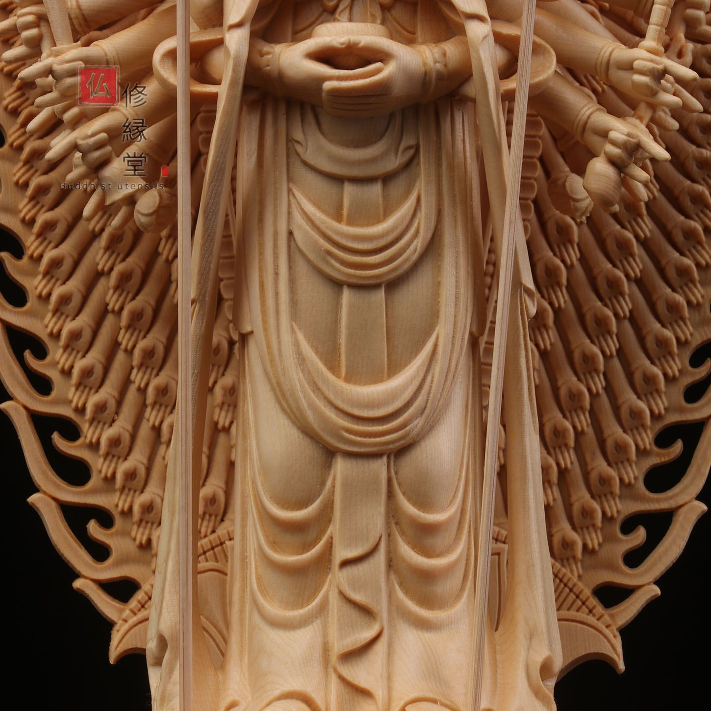 修縁堂】最高級 木彫仏像 千手観音菩薩立像 彫刻 一刀彫 天然木檜材 