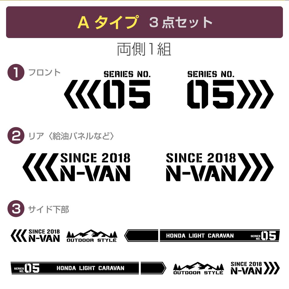 ホンダN-VANサイドSPステッカーセット 3点 両側で6点 A