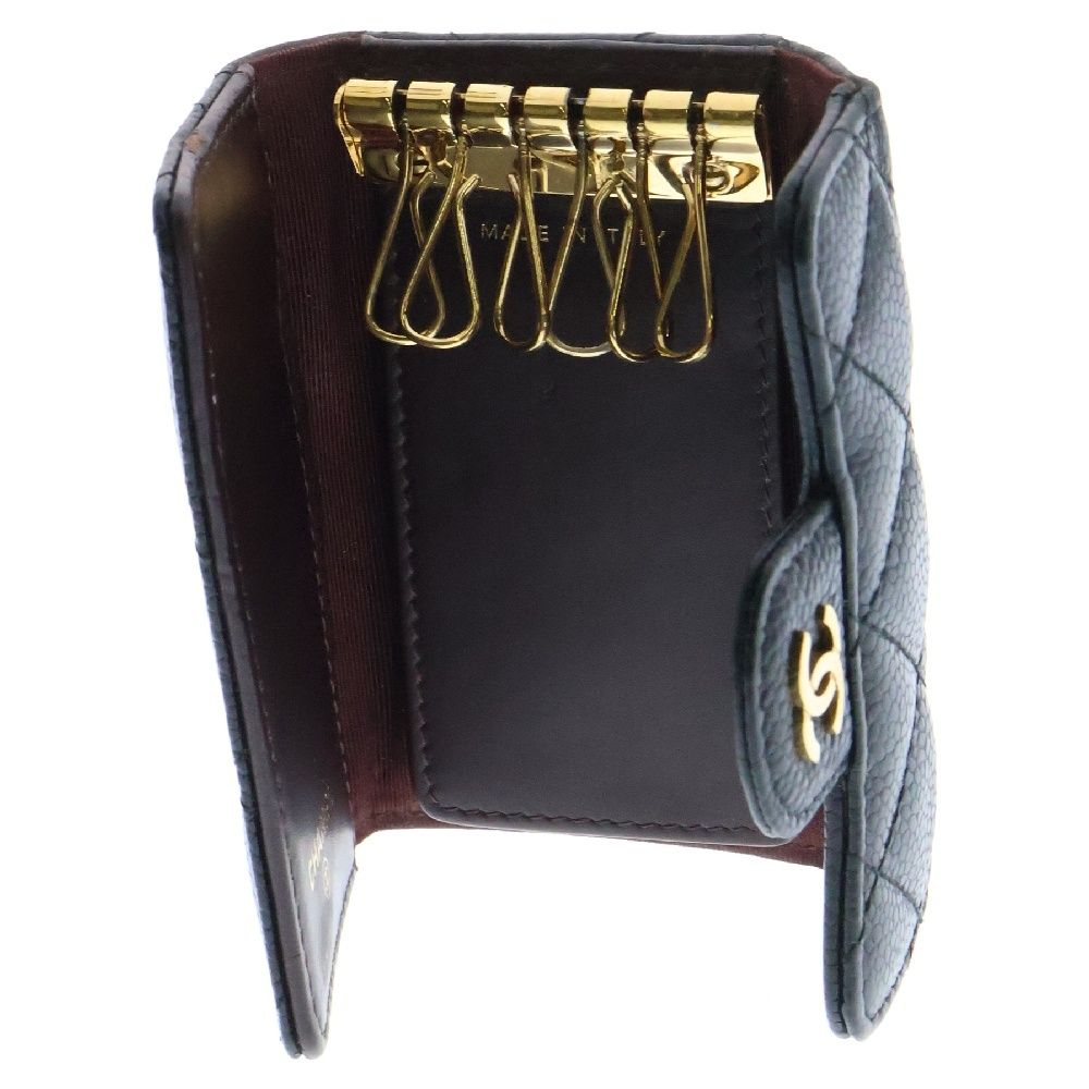 CHANEL (シャネル) マトラッセ キーケース 黒 キャビアスキン ゴールド