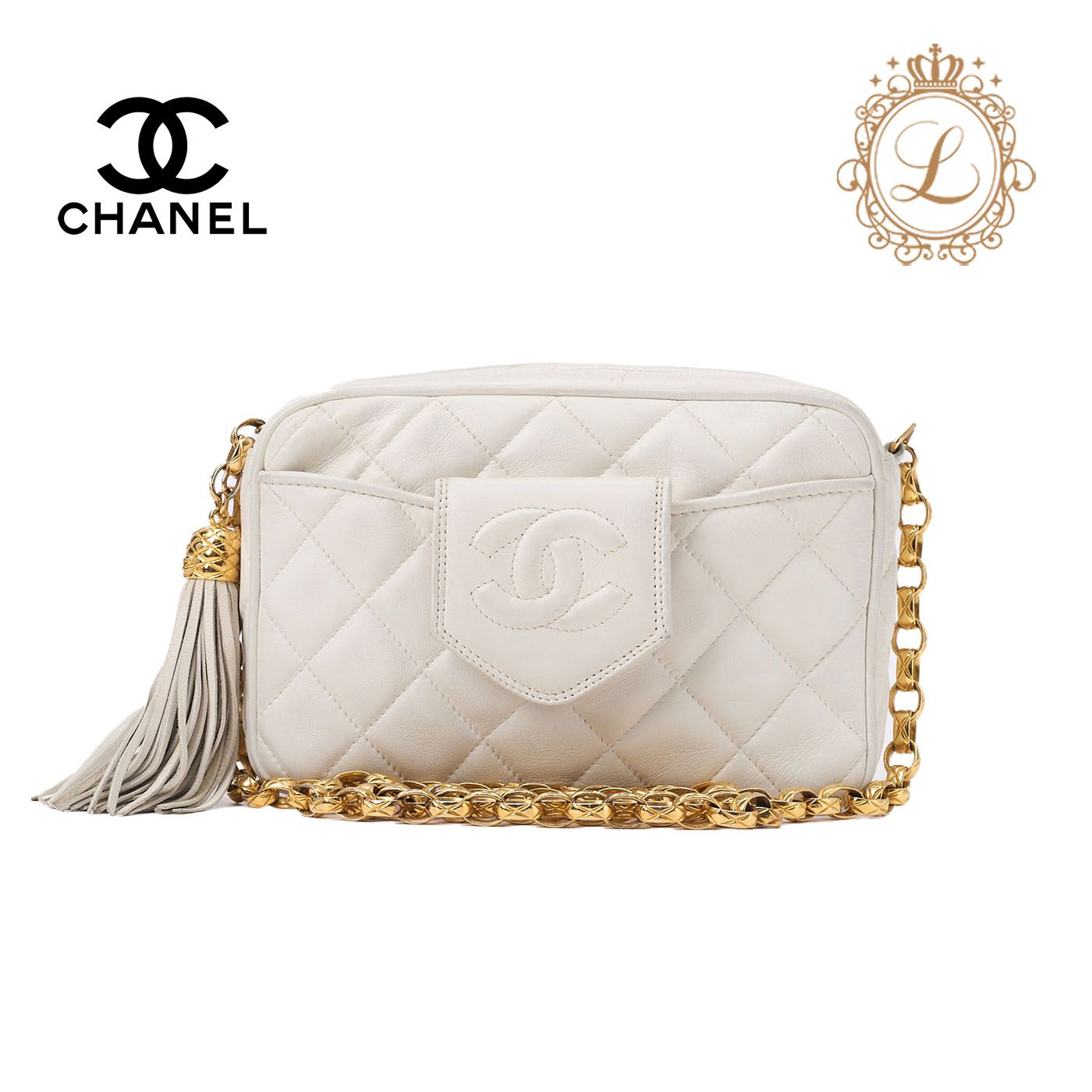 シャネル マトラッセ ラムスキン ココマーク チェーンショルダー バッグ 白