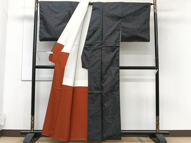 平和屋着物□上質な紬 7マルキ 唐草文様 正絹 逸品 CAAT2749xi