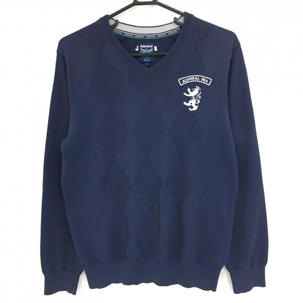 【美品】Admiral アドミラル セーター 前面ダイヤ柄 ゴルフウェア アドミラル セーター ネイビー 前面ダイヤ柄 ニット メンズ M ゴルフ