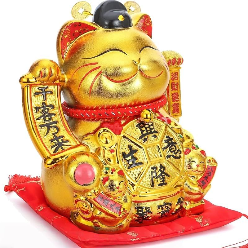 電動招き猫 白磁製 大型 モデル 座布団付 電池 USB 磁器製 まねき猫 手描き ハンドメイド かわいく手招きします ネコ ねこ 開店祝いや開業祝いに喜ばれます 自動で腕を振ります ラッキーアイテム 運気向上 金運アップ 商売繁盛 風水 厄 NEXPOTALLINN_EU