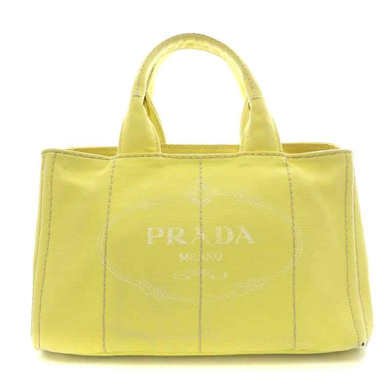 プラダ PRADA カナパ CANAPA トートバッグ ハンドバッグ キャンバス ロゴプリント M 黄色 イエロー /NW43 ■OH