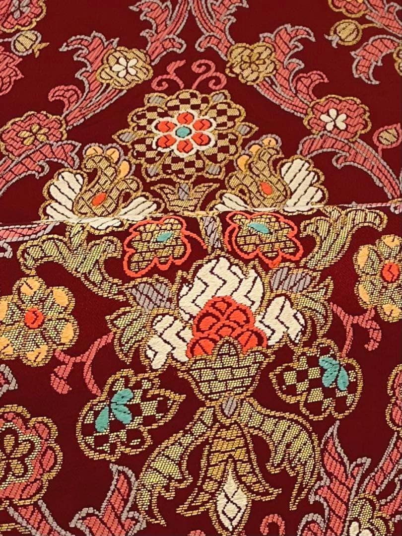 デザイン・サイズが豊富。 渡文 古渡錦 羅馬五朝飾文 袋帯 芯なし仕立て 正絹 六通 Q1104