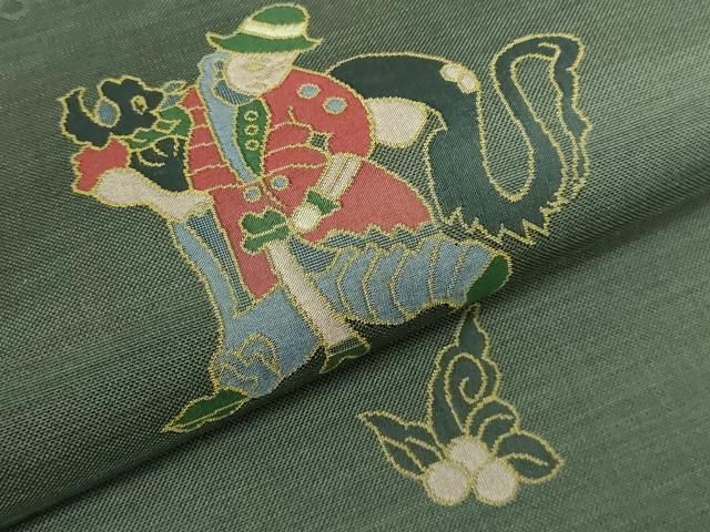 平和屋本店□極上 名門木屋太 今河織物 六通柄袋帯 人獣花文 媚茶色地