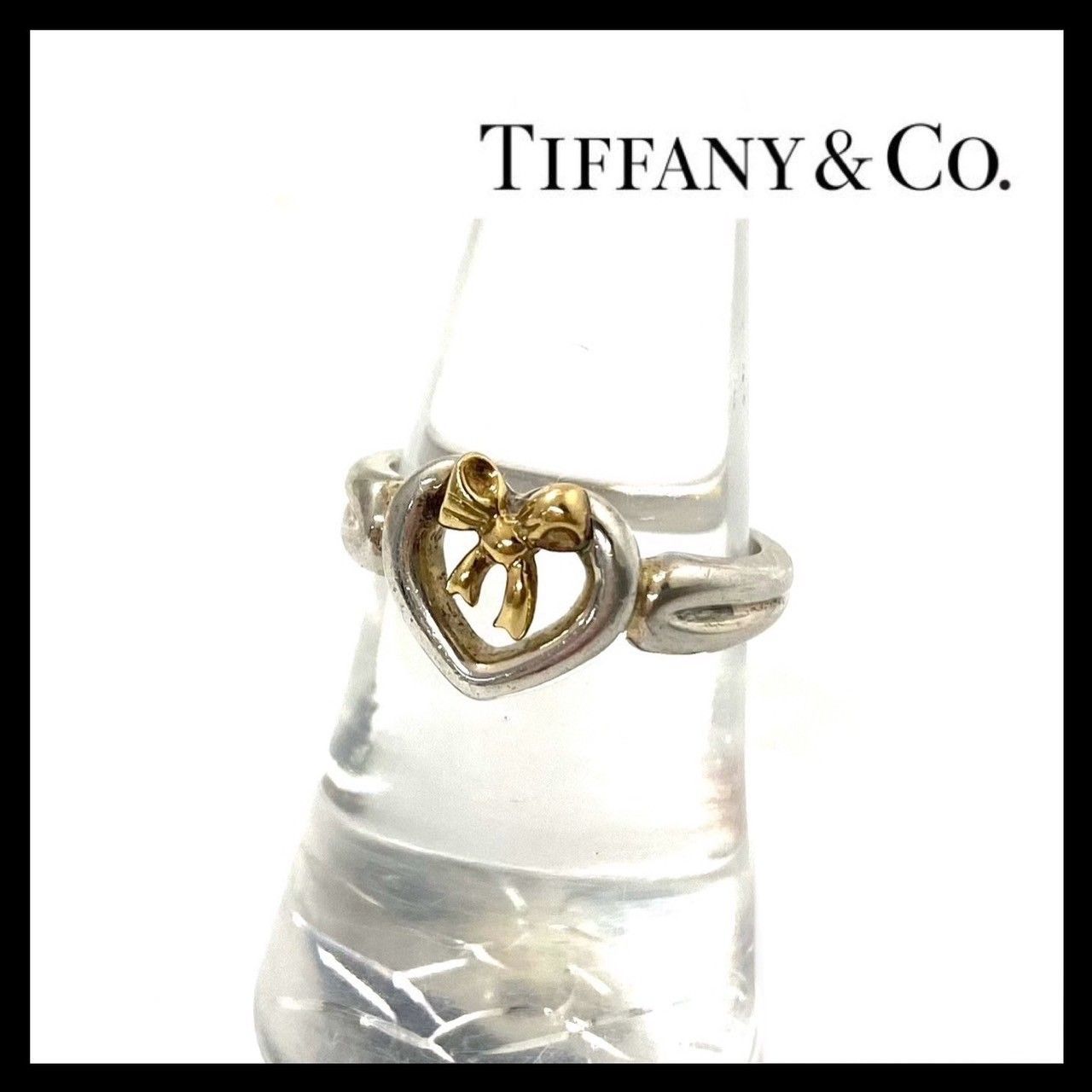 (B100108)Tiffany リボンハート 750 925 シルバー リング TIFFANY & CO.(ティファニー) 750 925 Open Heart Ribbon Ring