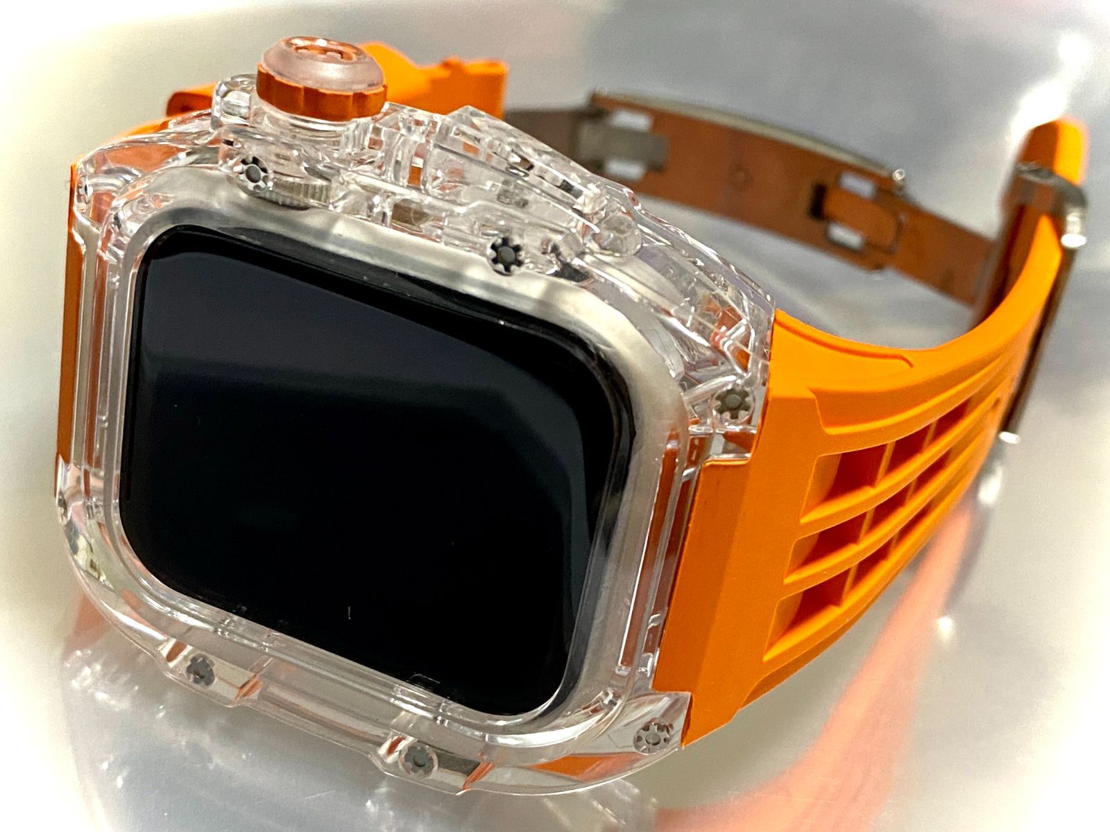 Apple Watch オレンジ　FKM最高級ラバーバンド　ケース　カバー