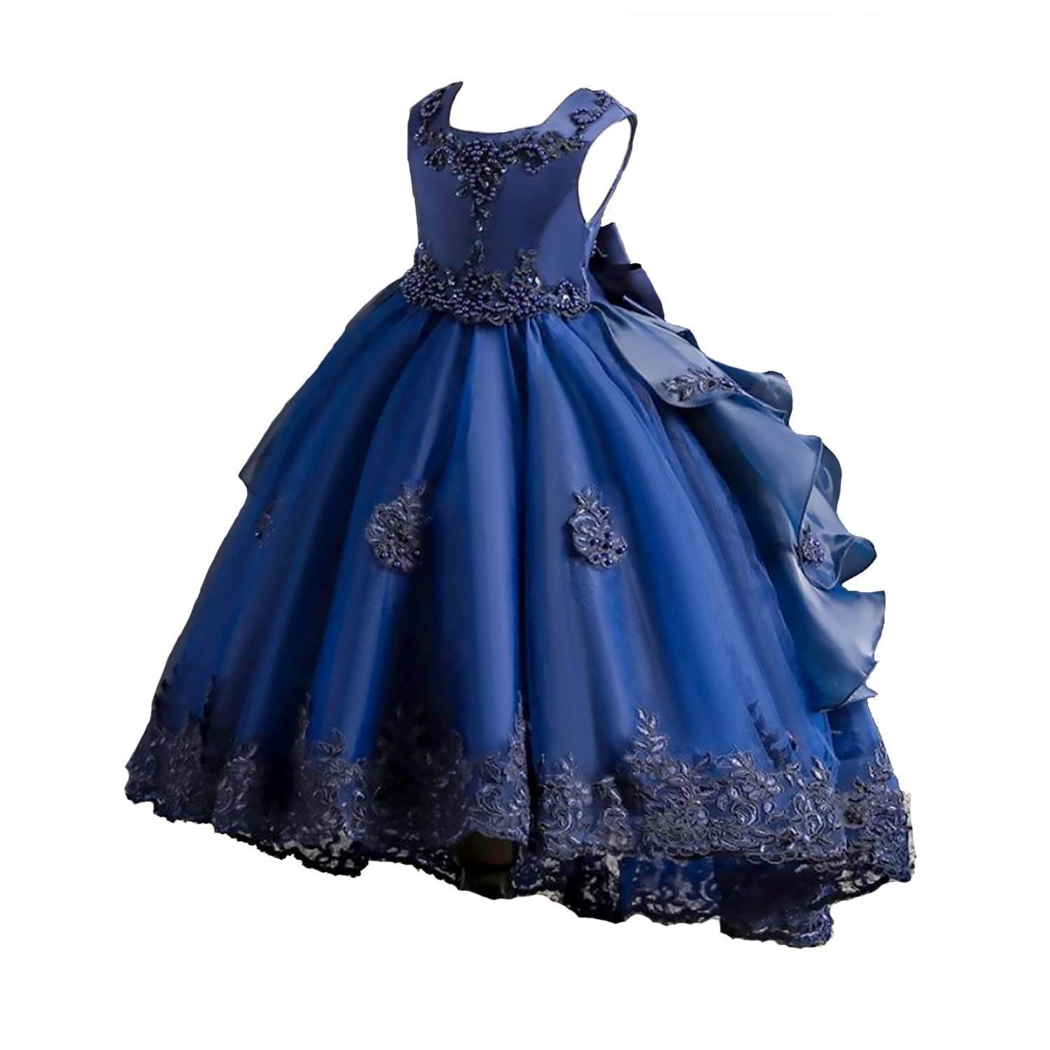 140_ネイビー VIISEN 子供ドレス ジュニア ピアノ 発表会 フォーマル キッズ ドレス 子どもドレス演奏会 結婚式 刺繍 上品 エレガント 女児 女の子 フォーマル ドレス 100-160 ネイビー 140