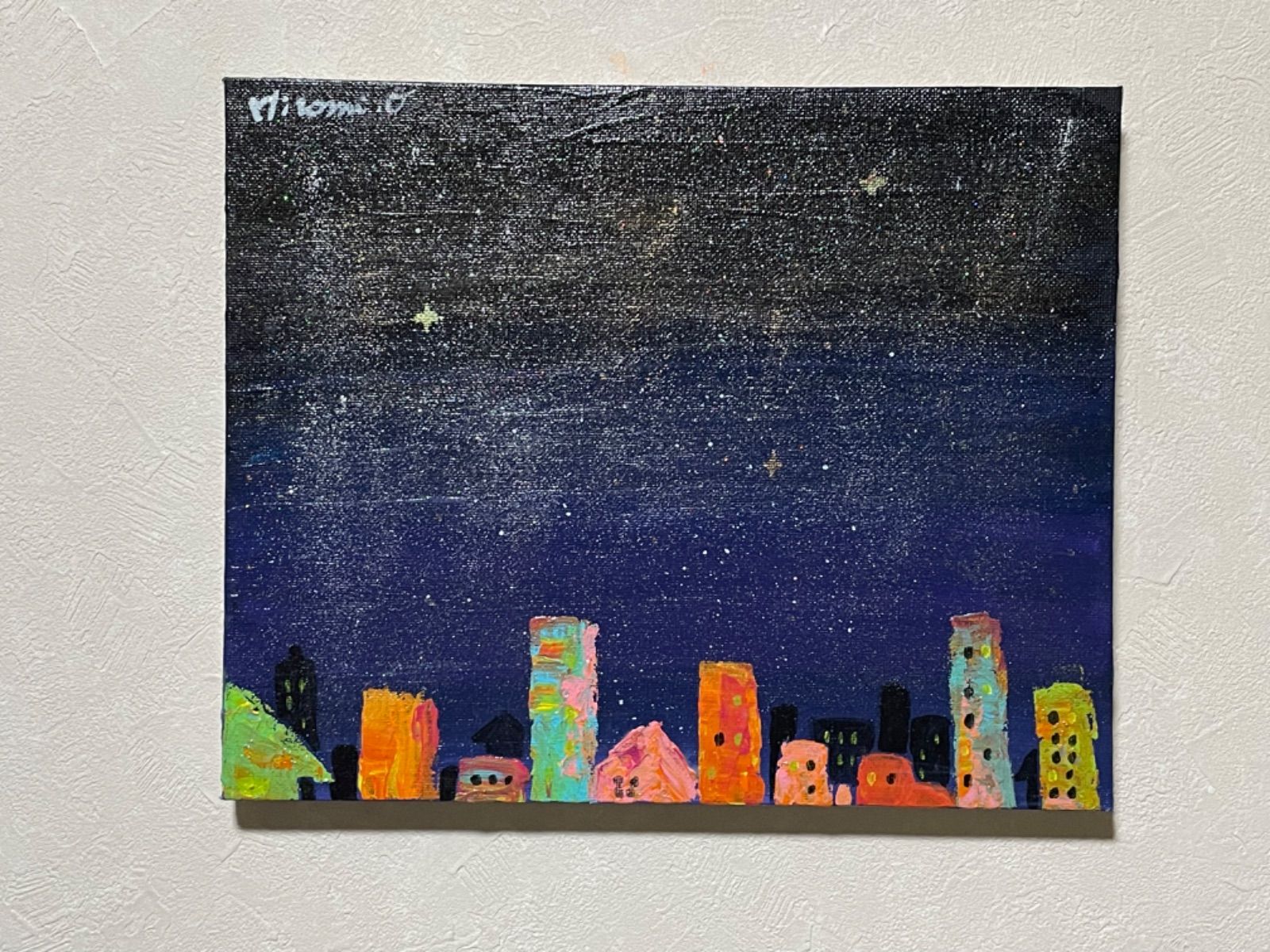 水彩画 パステル 港 夜景 オリジナル - 美術品