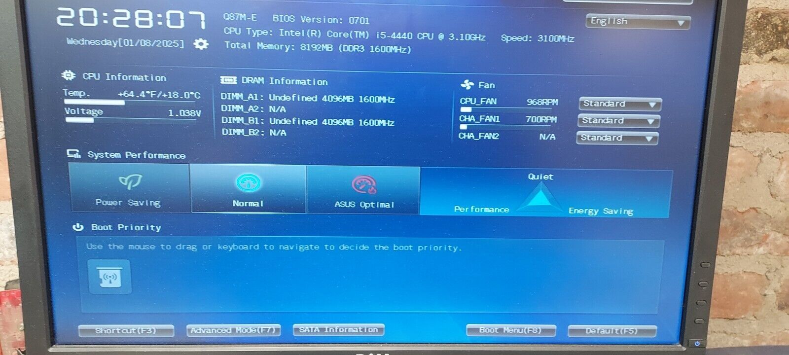 ASUS Q87M-E マザーボード Intel Ce i5-4440 @ 3.10 GHz + 8 GB RAM