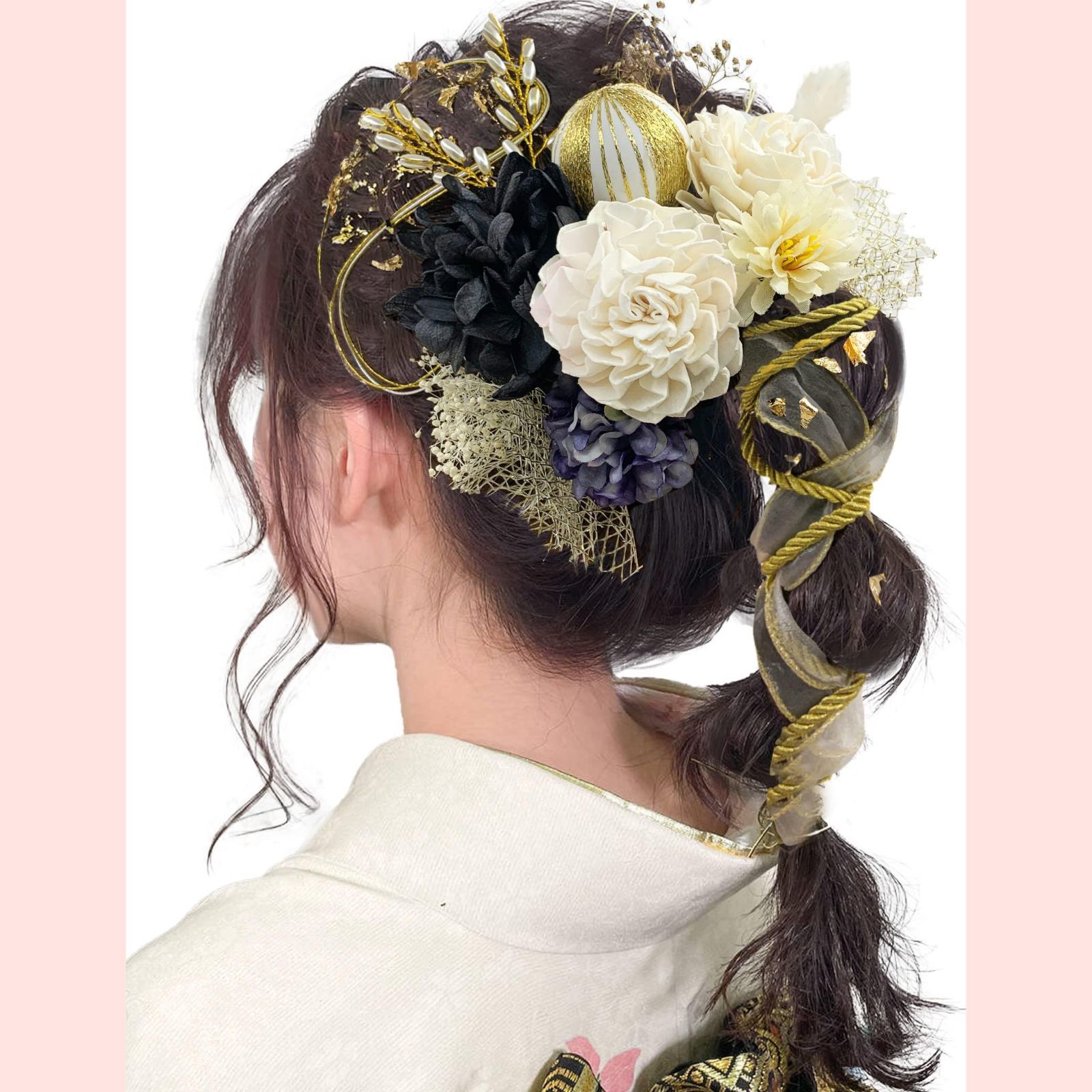 限定セール，人気 【人気商品】成人式 成人式 浴衣 七五三 花 袴 振袖 結納 着物 和服 人気 卒業式 金箔 かすみ草 和玉 入学式 ヘアーアクセサリー 紐 水引 結婚式 造花飾り ドライフラワー 10色 発表会 髪飾り 和装小物