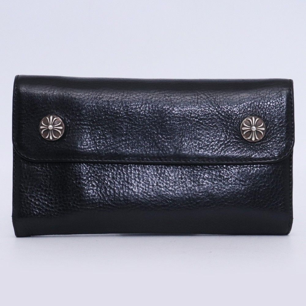 CHROME HEARTS ウェーブウォレット クロスボタン ヘビーレザー