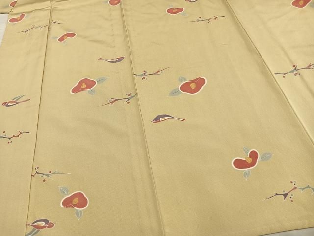 平和屋着物▽上質な小紋 単衣 花鳥文 金彩 正絹 逸品 未使用
