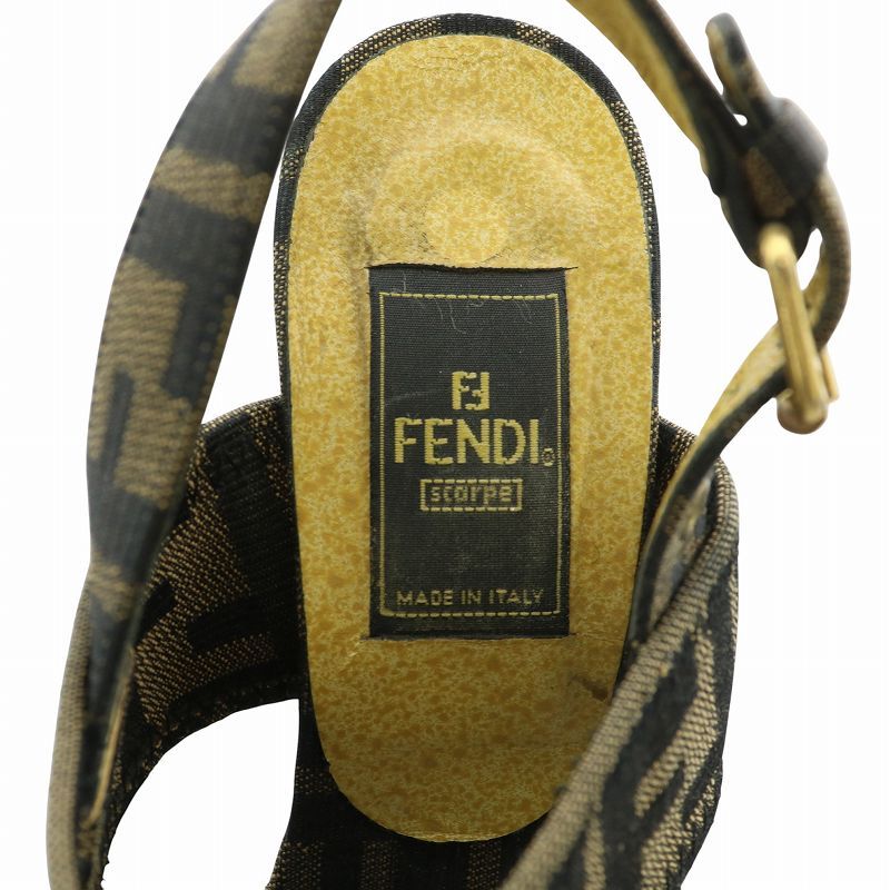 FENDI ズッカ柄 ウェッジソール サンダル バックストラップ 約24cm フェンディ FENDI サンダル キャンバス オープントゥ ウェッジ