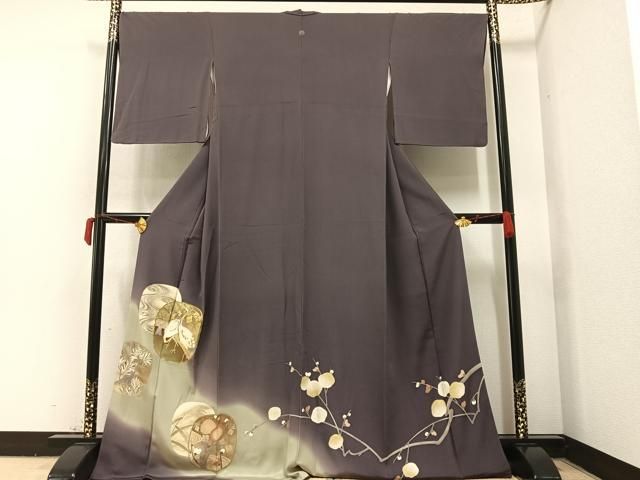 アンティーク レトロ 豪華 鶴に松竹梅 刺繍 金糸 金銀彩 袷 正絹 振袖 着物 アンティーク レトロ 豪華 鶴に松竹梅 刺繍 金糸 金銀彩 袷 正絹
