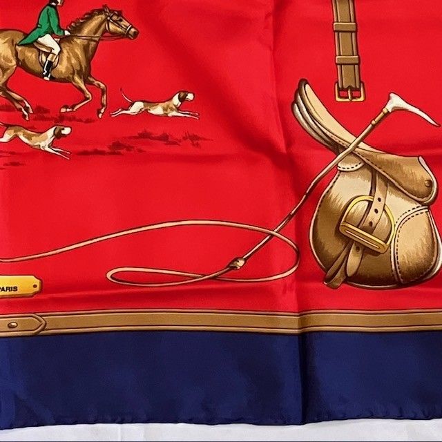 Celineセリーヌ スカーフ 馬車モチーフ レッド×ネイビー CELINE