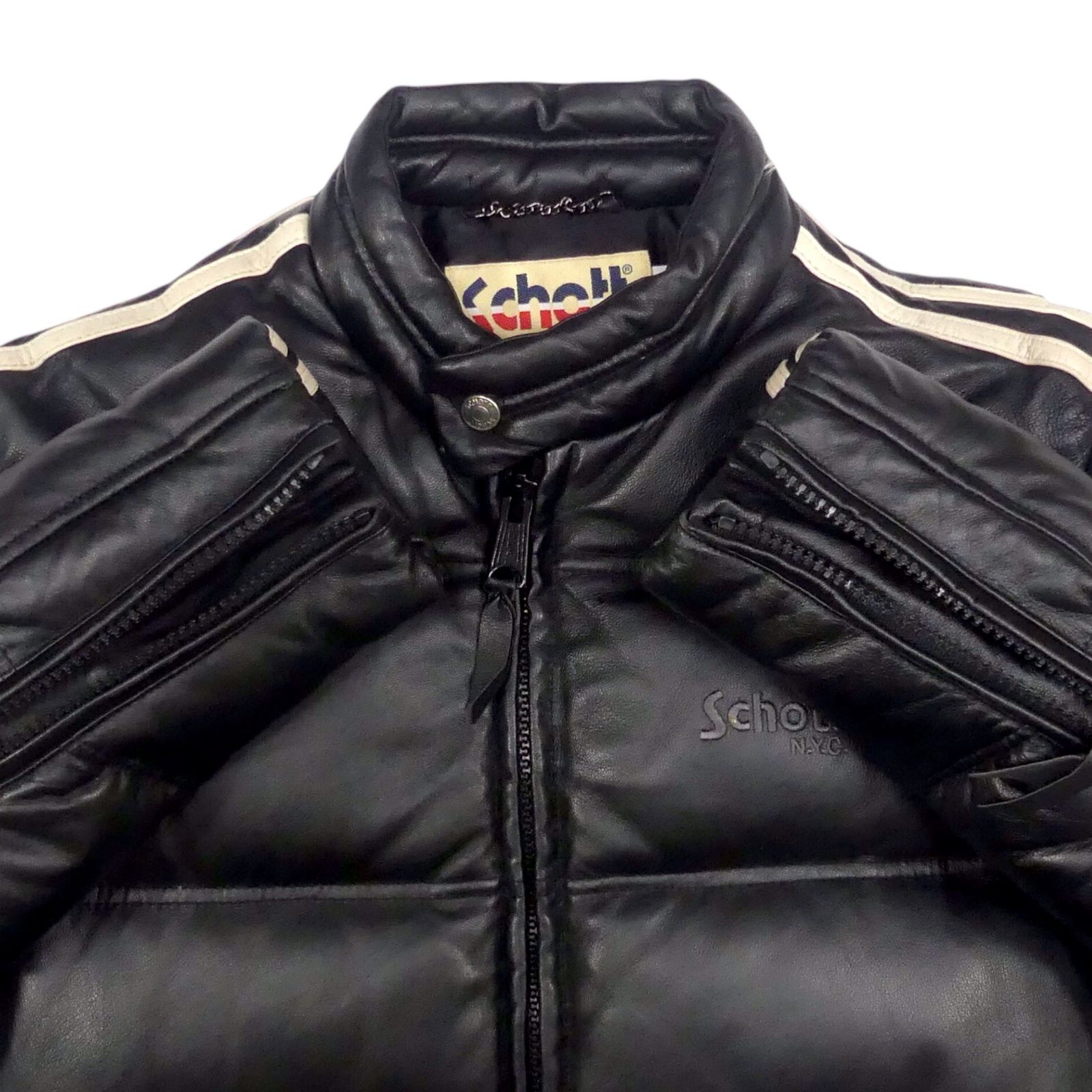 アメリカ製 Schott ショット ダウンジャケット L レザー 羊革 USA 