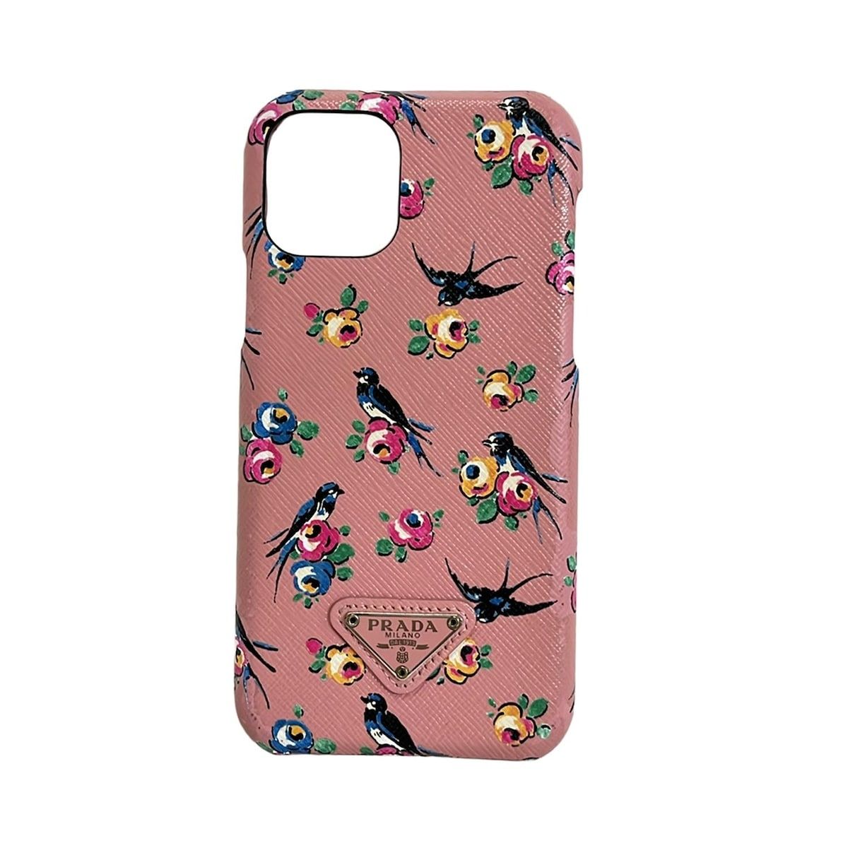 PRADA プラダ 携帯電話ケース - 1ZH113 ピンク×ブルー×マルチ iPhoneケース|花柄|iPhone11Pro レザー