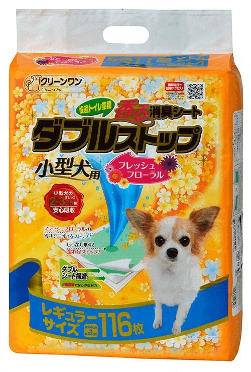 同梱不可 4個セット クリーンワン 香る消臭シート ダブルストップ小型犬用 フレッシュフローラルの香り レギュラー 116枚
