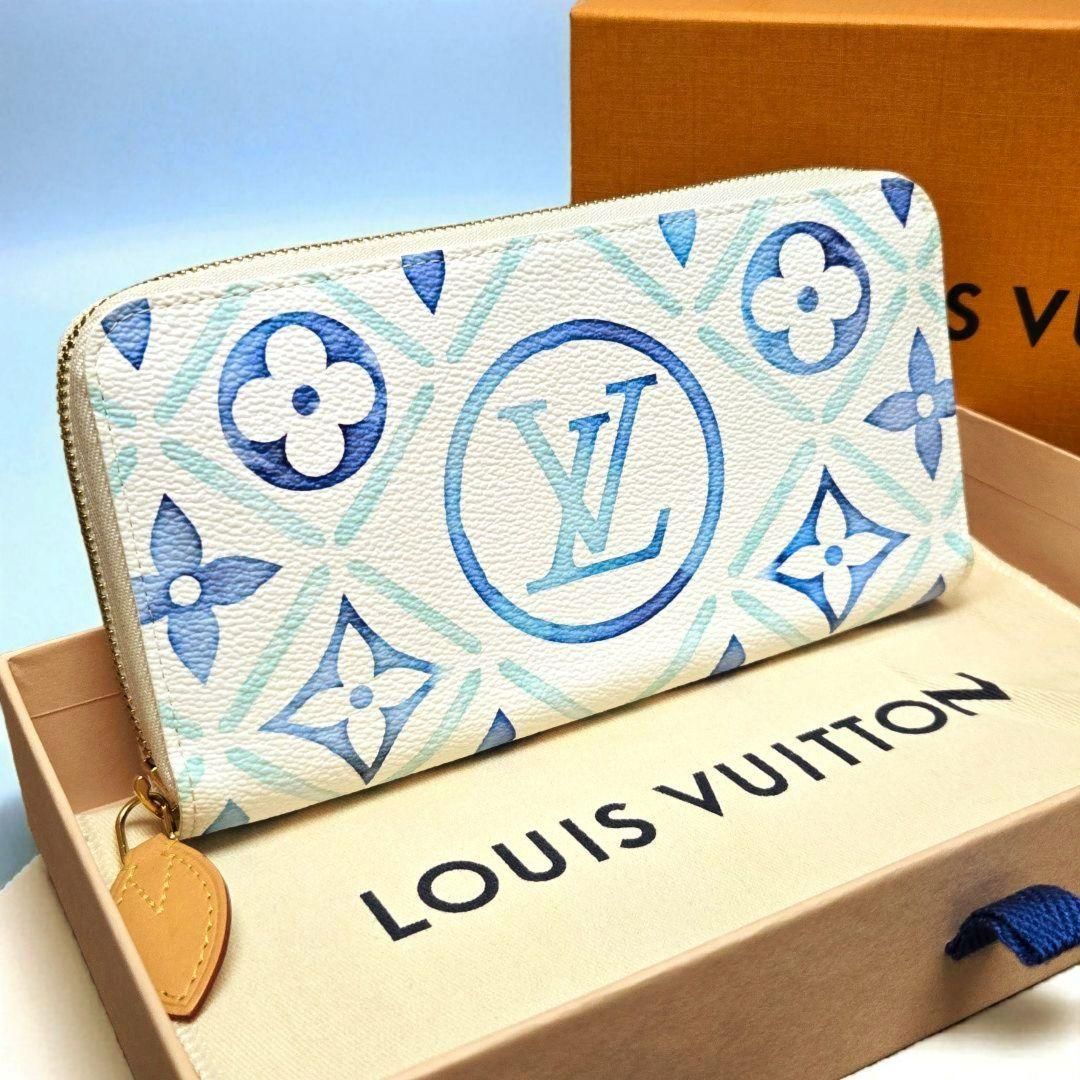 ランク ヴィトン モノグラム タイル ジッピーウォレット バイザプール ブルー×ホワイト ロングウォレット 長財布 M83624