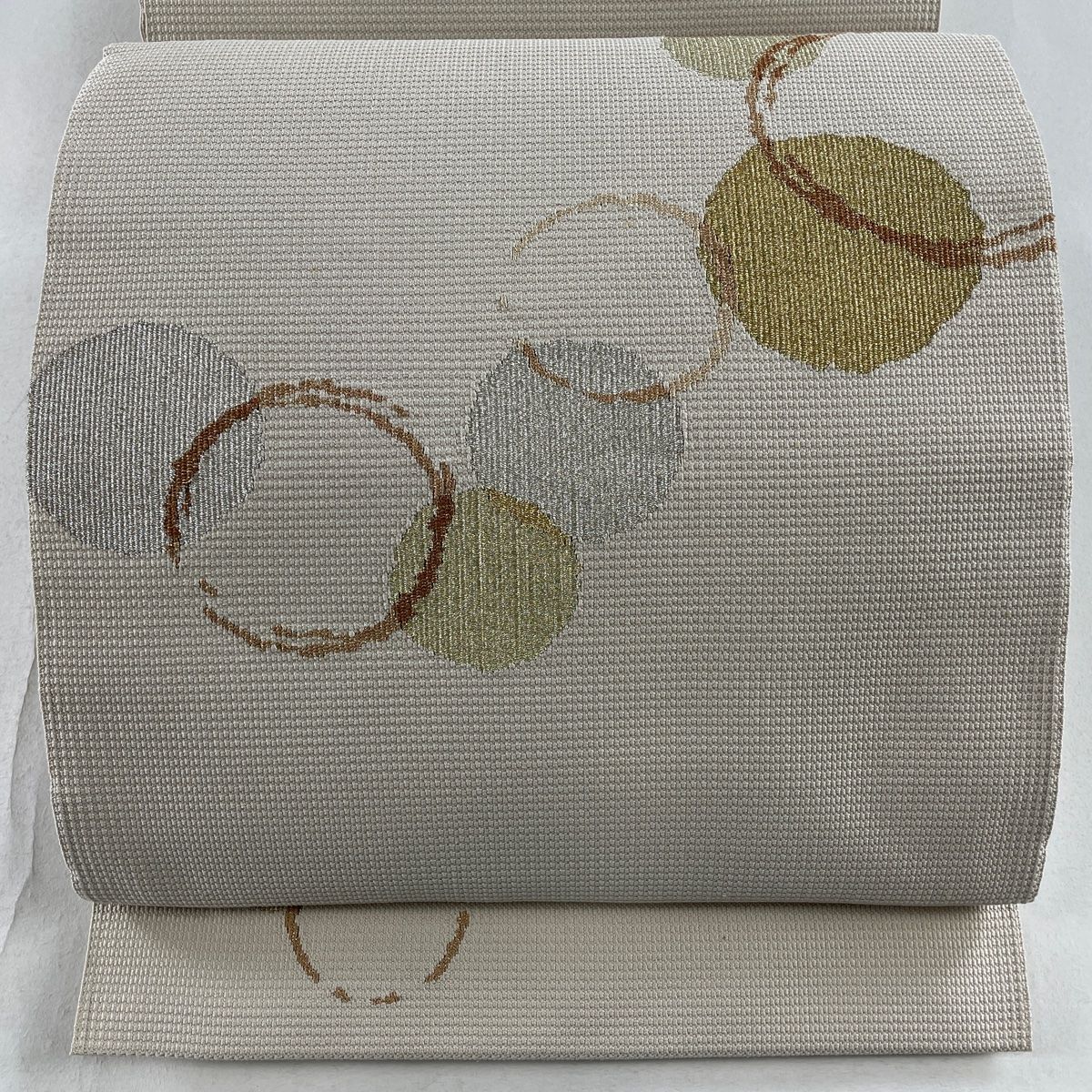 名古屋帯 名品 松葉仕立て 八寸名古屋帯 丸柄 金銀糸 ベージュ 正絹