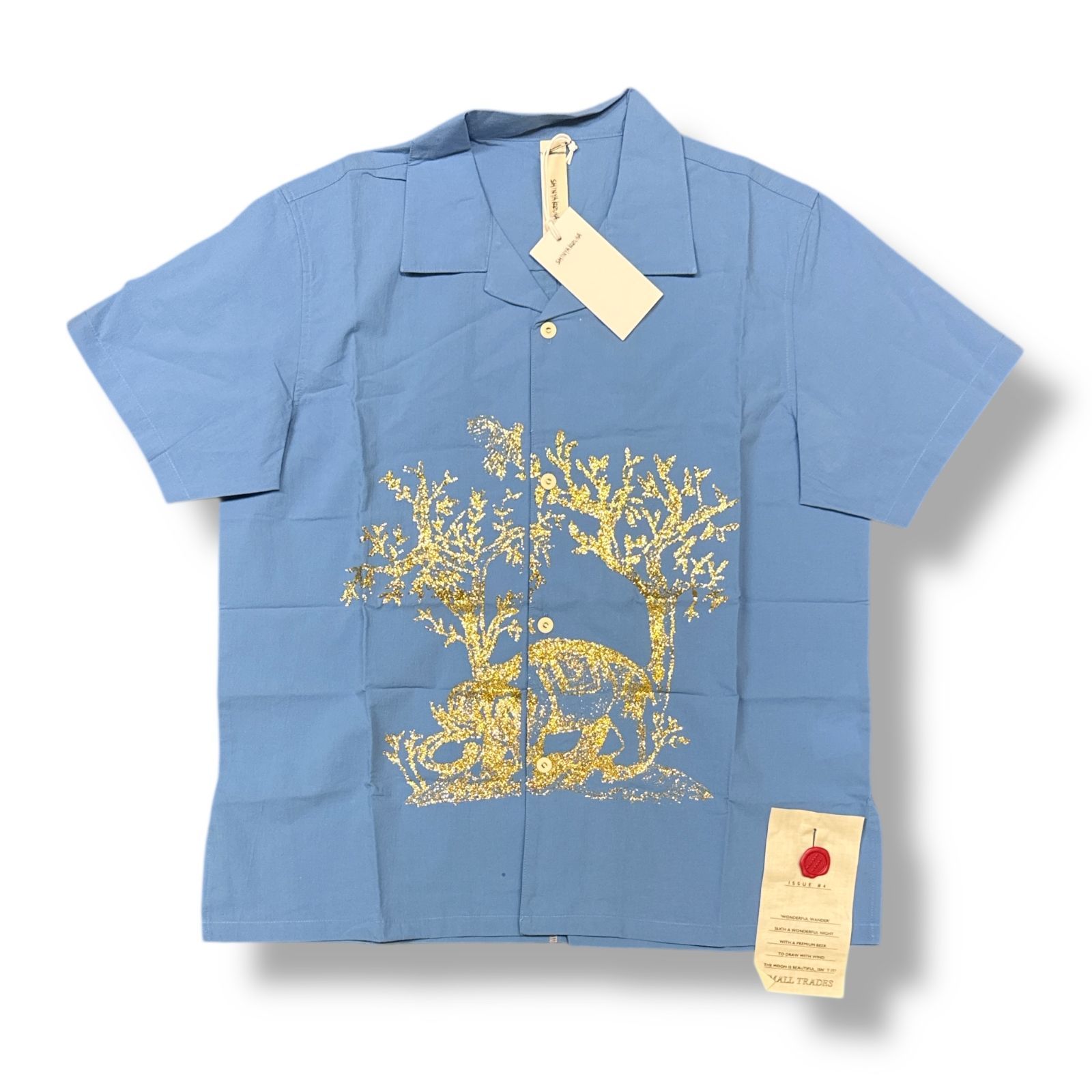 参考上代31900円 ♥品 SHINYAKOZUKA 24SS S|S SHIRT AS CANVAS スパンコールラメプリント オープンカラーシャツ シンヤコヅカ 2401SK96 サックスゴールド