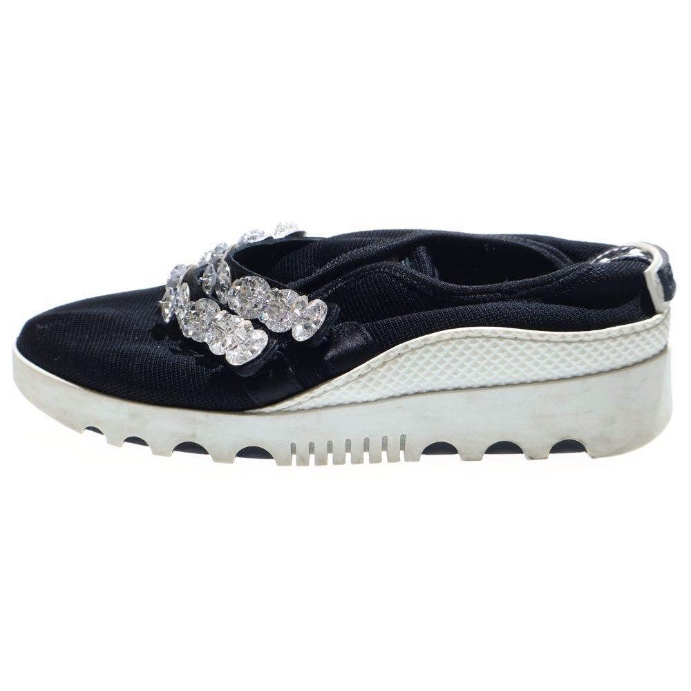 miumiu ミュウミュウ ビジュー装飾ベルト ニット ローカットシューズ スニーカー ブラック レディース