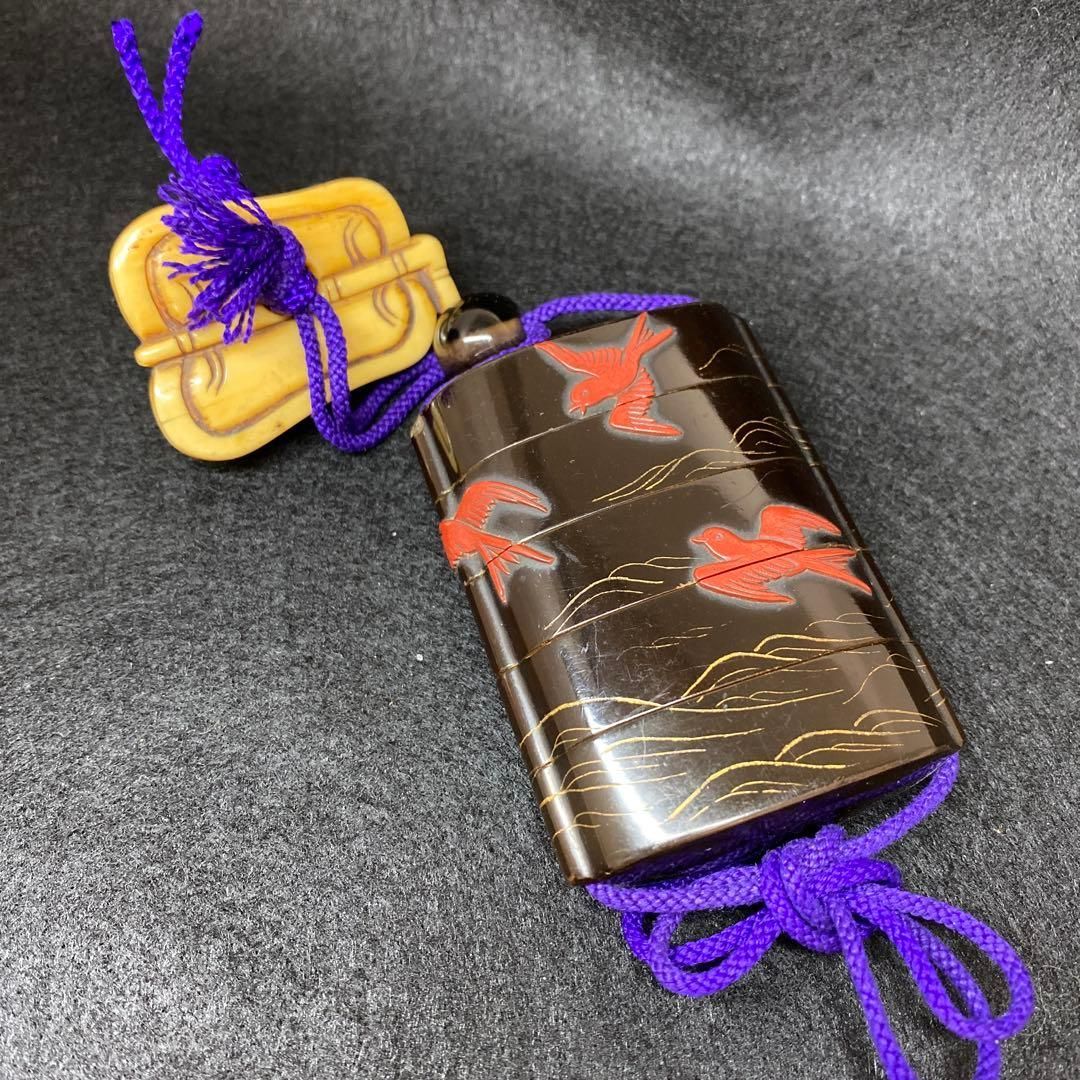 堆朱蒔絵波千鳥五段印籠