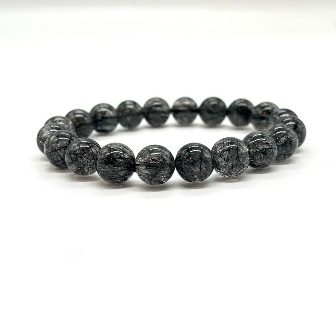大粒g360円☆【ブラックルチル】黒針水晶ブレスレットM☆14mm 黒針 