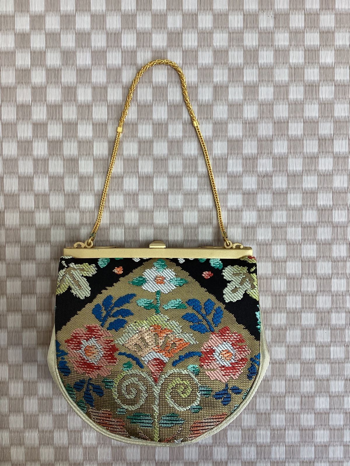 はしもと ビーズバッグ ハンドバッグ 和装バッグ 着物バッグ 鏡付き 美品✨はしもと ビーズバッグ 手刺繍 総柄 花柄 総ビーズバッグ