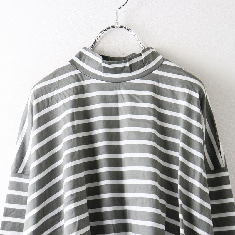 mizuiro ind◆トップス/--/コットン/WHT/ボーダー 美品 ミズイロインド mizuiro ind コットン ハイネック ワイド