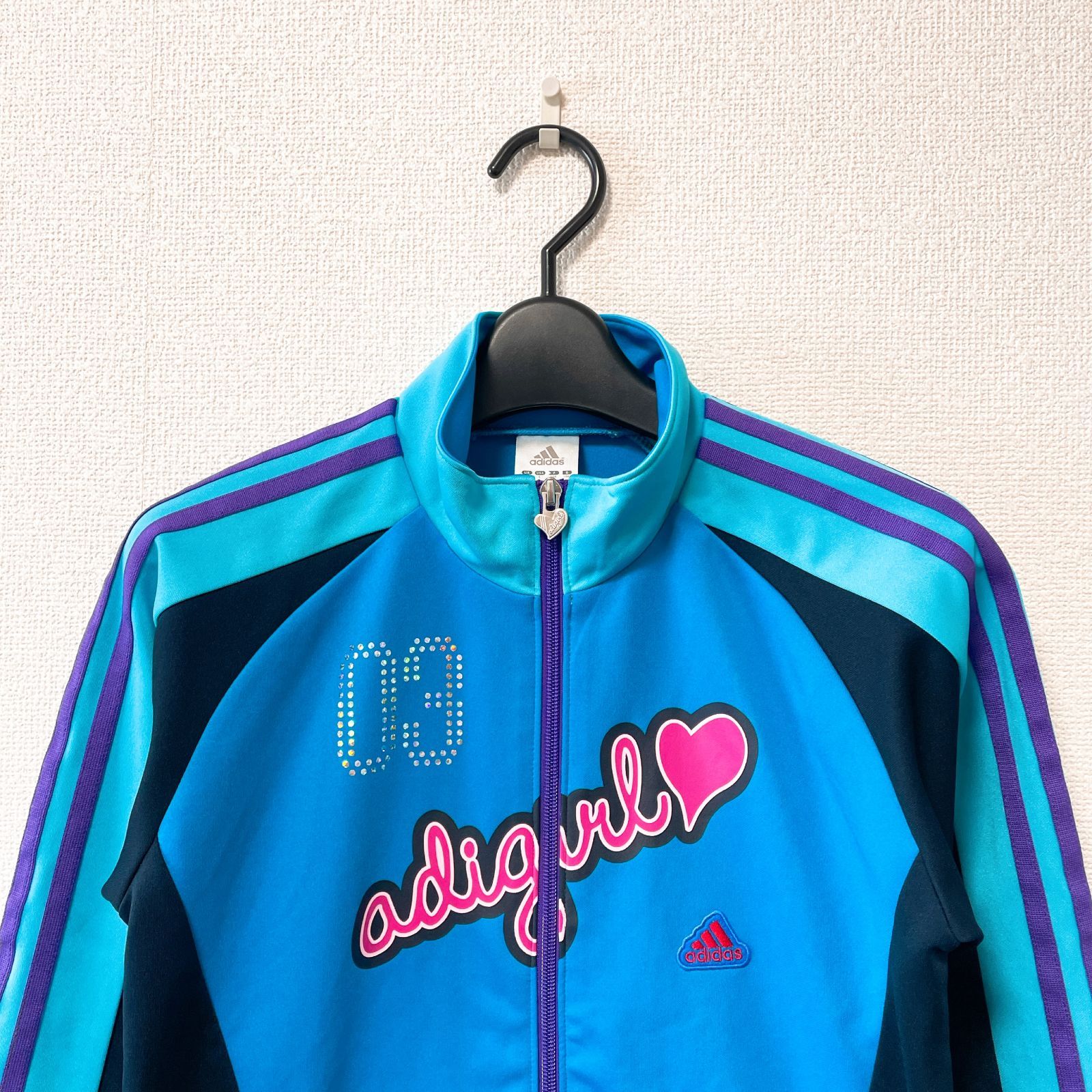 レアカラー3本線 adidasラメトラックジャケットy2kフェアリーグランジ古着 y2k Archive 00s adidas アディダス トラックジャケット ジャージ 水色