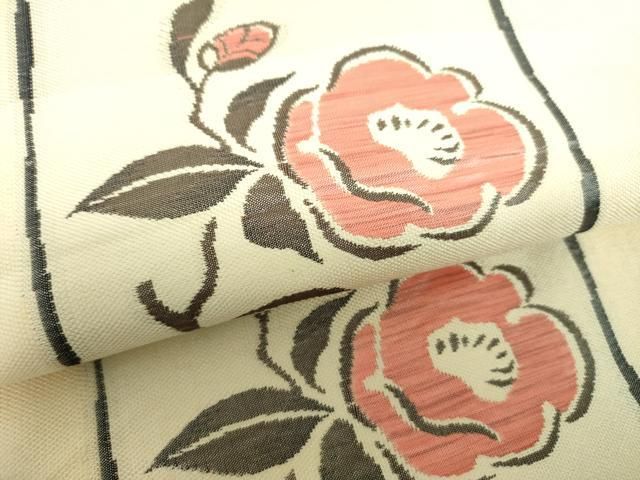 平和屋着物○名門木屋太 今河織物 六通柄袋帯 椿 正絹